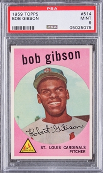 1959 Topps #514 Bob Gibson Rookie Card - PSA MINT 9